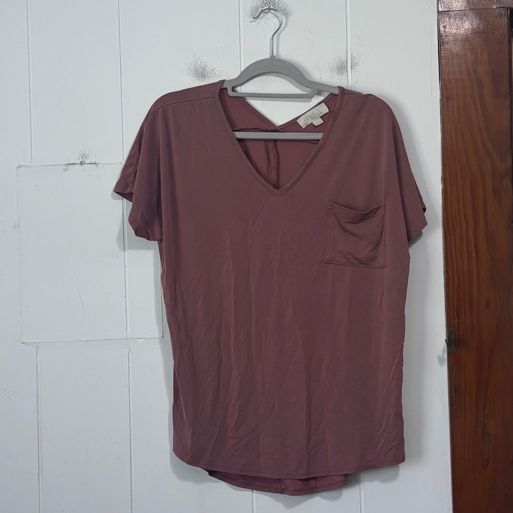 Olive & Oak Mauve Modal Blend V-Neck Pocket Tee Short Sleeve Top Large